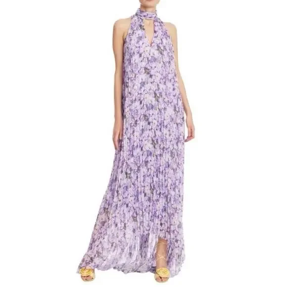 Badgley Mischka Floral Mock
Neck Pleated Gown Purple Maxi dress Size 12 - Picture 1 of 6